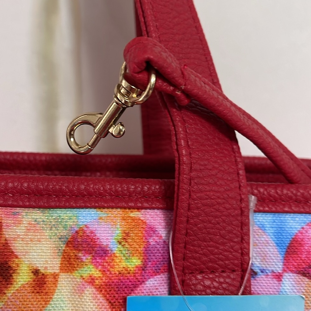 Birdie Balou Chic Red and Pink Tote Bag with Patterned Design - Picture 4 of 6